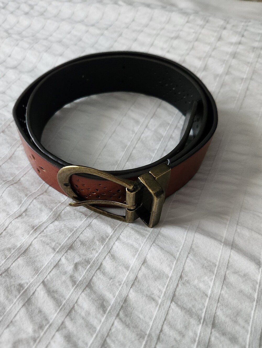 Bass Cognac Brown/Black Reversible Leather Belt with Antique Brass Buckle Size M